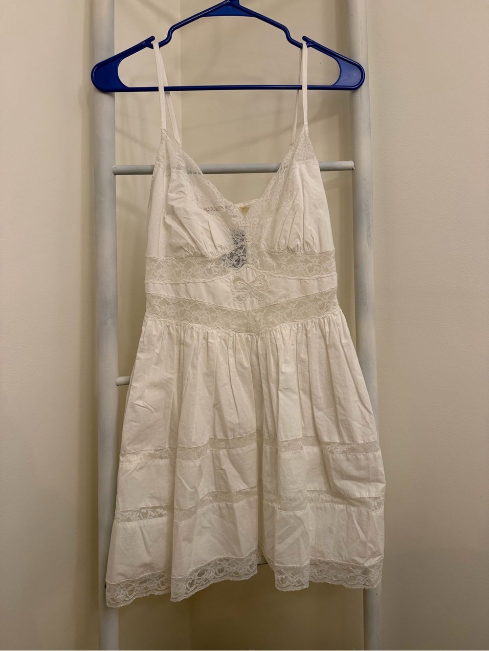 LoveShackFancy White Lace-Trim Mini Dress